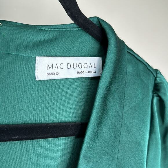 NWT MAC DUGGAL 49146 Deep Green Bishop Sleeve Faux Wrap Maxi Gown Women’s - Picture 3 of 13